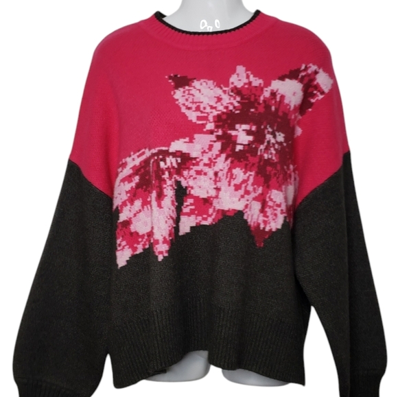 New Badgley Mischka Poinsettia Dark Floral Sweater Women's Plus Size 1X - Picture 15 of 15